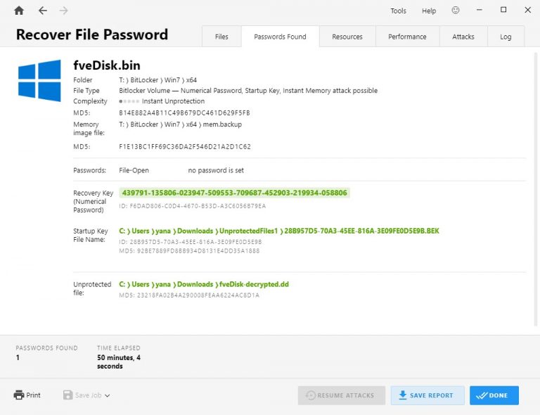 Using a memory image to decrypt BitLocker – Passware Support